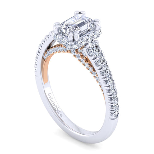 14K White-Rose Gold Hidden Halo Emerald Cut Diamond Engagement Ring