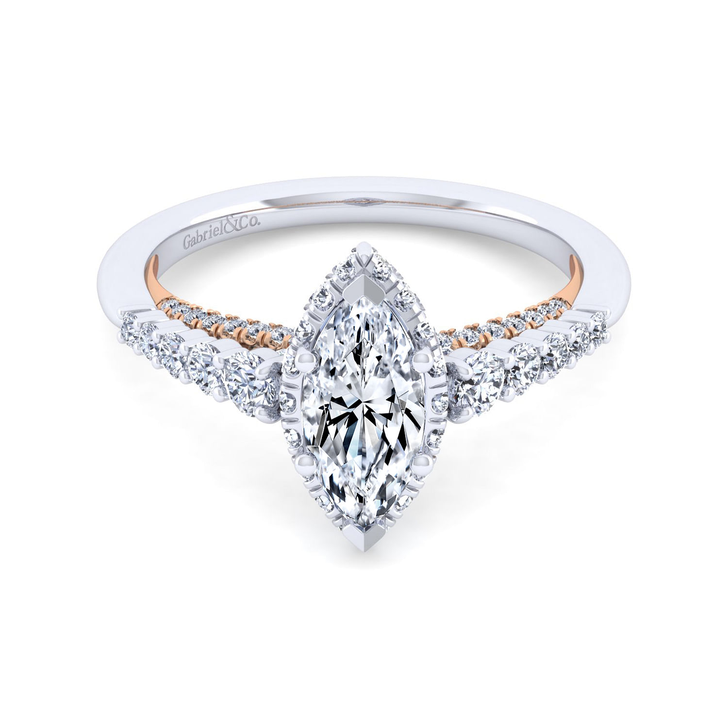 14K White-Rose Gold Hidden Halo Marquise Shape Diamond Engagement Ring
