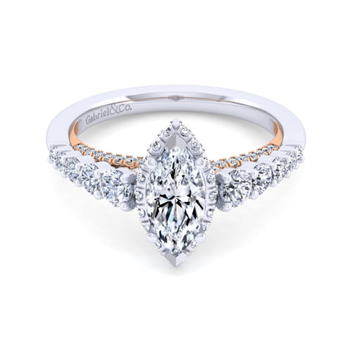 14K White-Rose Gold Hidden Halo Marquise Shape Diamond Engagement Ring