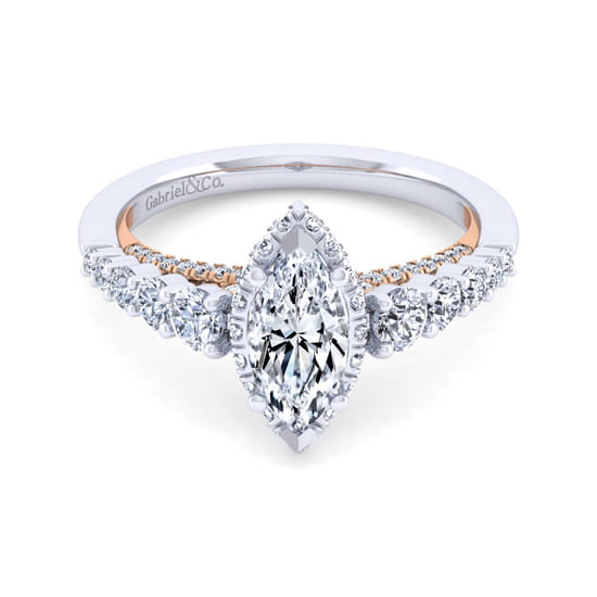 Gabriel - 14K White-Rose Gold Hidden Halo Marquise Shape Diamond Engagement Ring Gabriel - 14K White-Rose Gold Hidden Halo Marquise Shape Diamond Engagement Ring