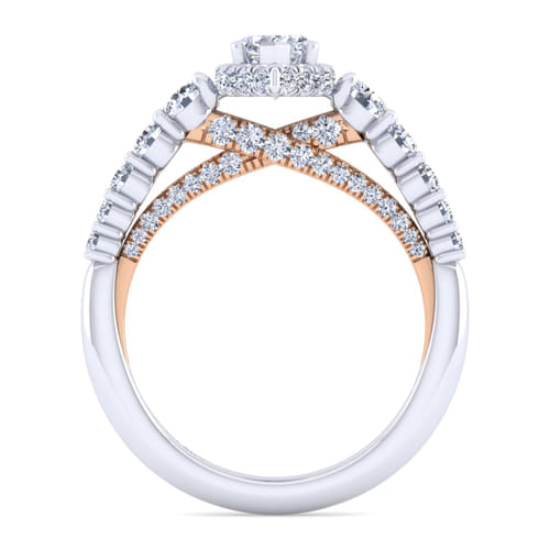 14K White-Rose Gold Hidden Halo Marquise Shape Diamond Engagement Ring