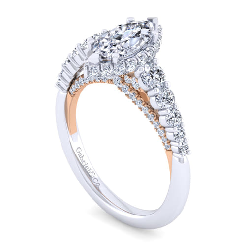 14K White-Rose Gold Hidden Halo Marquise Shape Diamond Engagement Ring