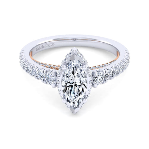 14K White-Rose Gold Hidden Halo Marquise Shape Diamond Engagement Ring