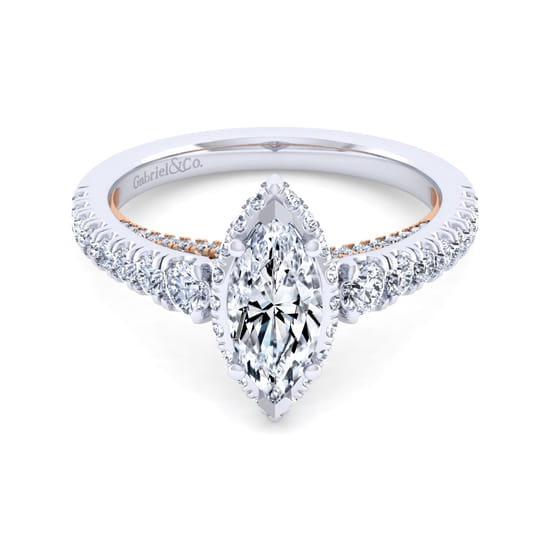 Gabriel - 14K White-Rose Gold Hidden Halo Marquise Shape Diamond Engagement Ring Gabriel - 14K White-Rose Gold Hidden Halo Marquise Shape Diamond Engagement Ring