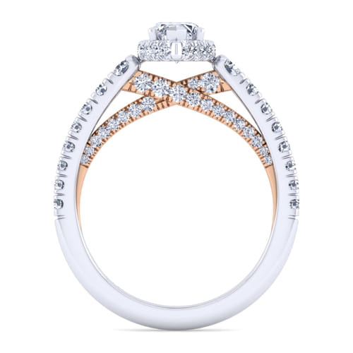 14K White-Rose Gold Hidden Halo Marquise Shape Diamond Engagement Ring