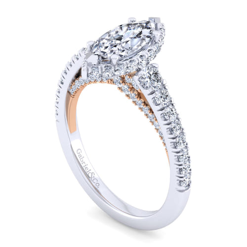 14K White-Rose Gold Hidden Halo Marquise Shape Diamond Engagement Ring