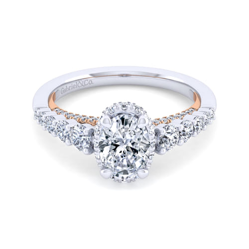 14K White-Rose Gold Hidden Halo Oval Diamond Engagement Ring