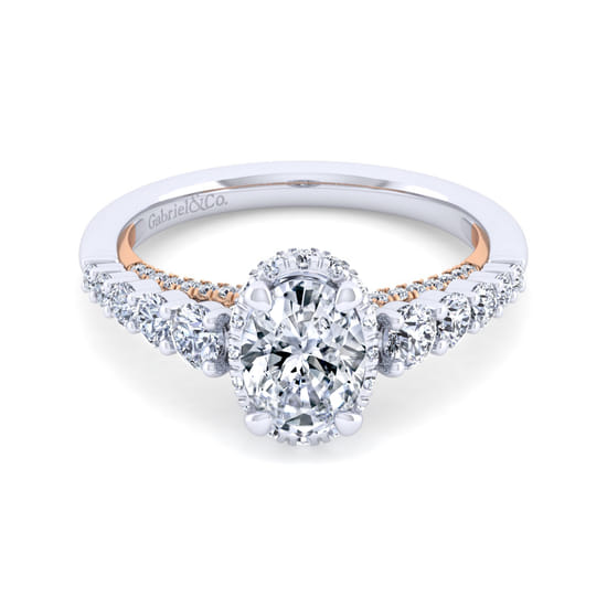 Gabriel - 14K White-Rose Gold Hidden Halo Oval Diamond Engagement Ring