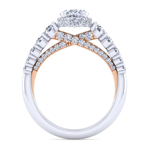14K White-Rose Gold Hidden Halo Oval Diamond Engagement Ring