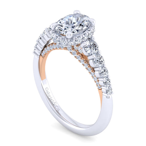 14K White-Rose Gold Hidden Halo Oval Diamond Engagement Ring