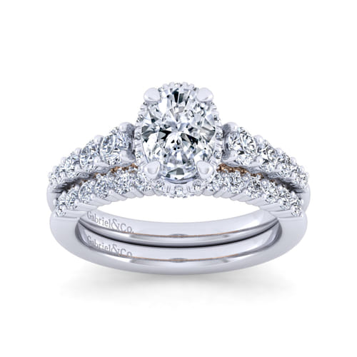 14K White-Rose Gold Hidden Halo Oval Diamond Engagement Ring