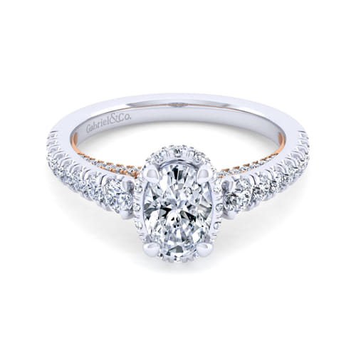 14K White-Rose Gold Hidden Halo Oval Diamond Engagement Ring