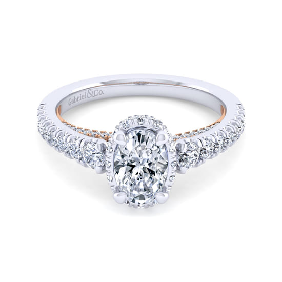 Gabriel - 14K White-Rose Gold Hidden Halo Oval Diamond Engagement Ring