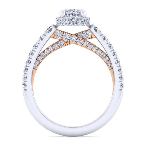 14K White-Rose Gold Hidden Halo Oval Diamond Engagement Ring