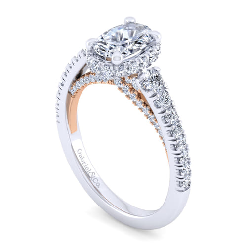 14K White-Rose Gold Hidden Halo Oval Diamond Engagement Ring