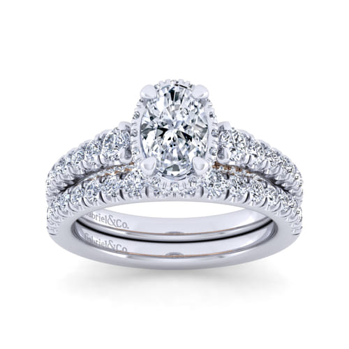 14K White-Rose Gold Hidden Halo Oval Diamond Engagement Ring