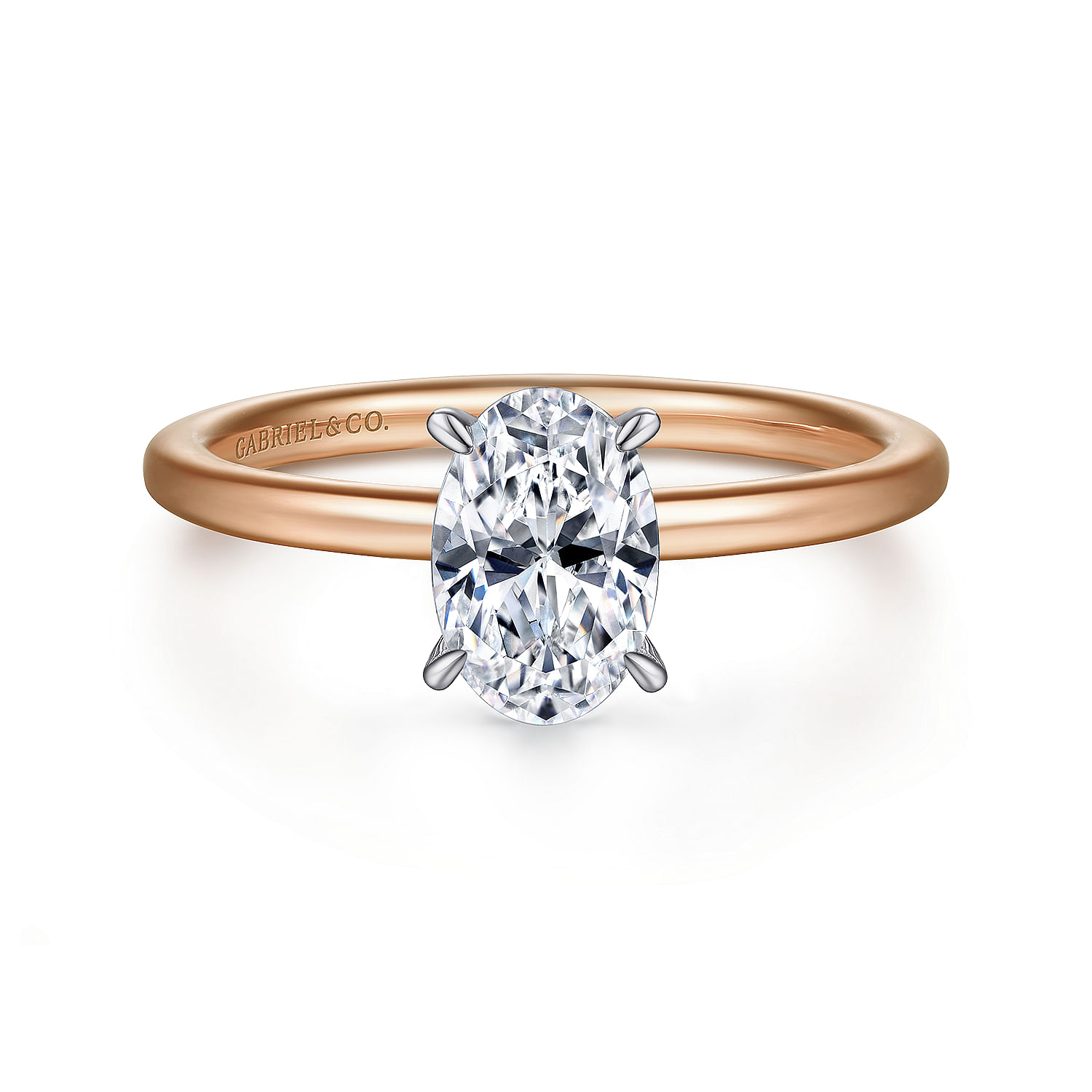 Gabriel - 14K White-Rose Gold Hidden Halo Oval Diamond Engagement Ring