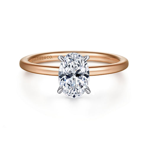 14K White-Rose Gold Hidden Halo Oval Diamond Engagement Ring