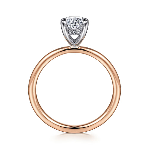 14K White-Rose Gold Hidden Halo Oval Diamond Engagement Ring