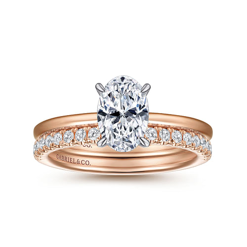 14K White-Rose Gold Hidden Halo Oval Diamond Engagement Ring