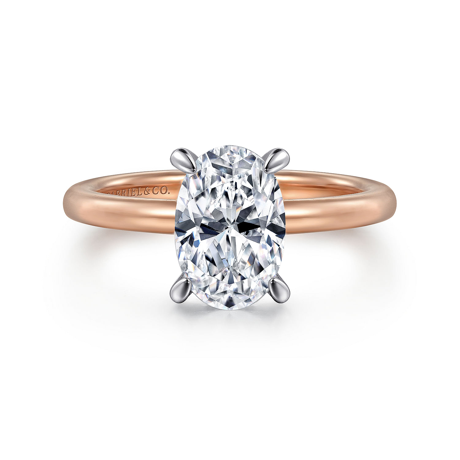 14K White-Rose Gold Hidden Halo Oval Diamond Engagement Ring