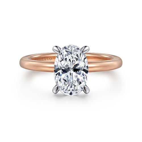 14K White-Rose Gold Hidden Halo Oval Diamond Engagement Ring