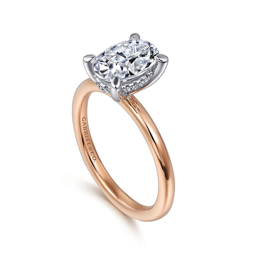 14K White-Rose Gold Hidden Halo Oval Diamond Engagement Ring