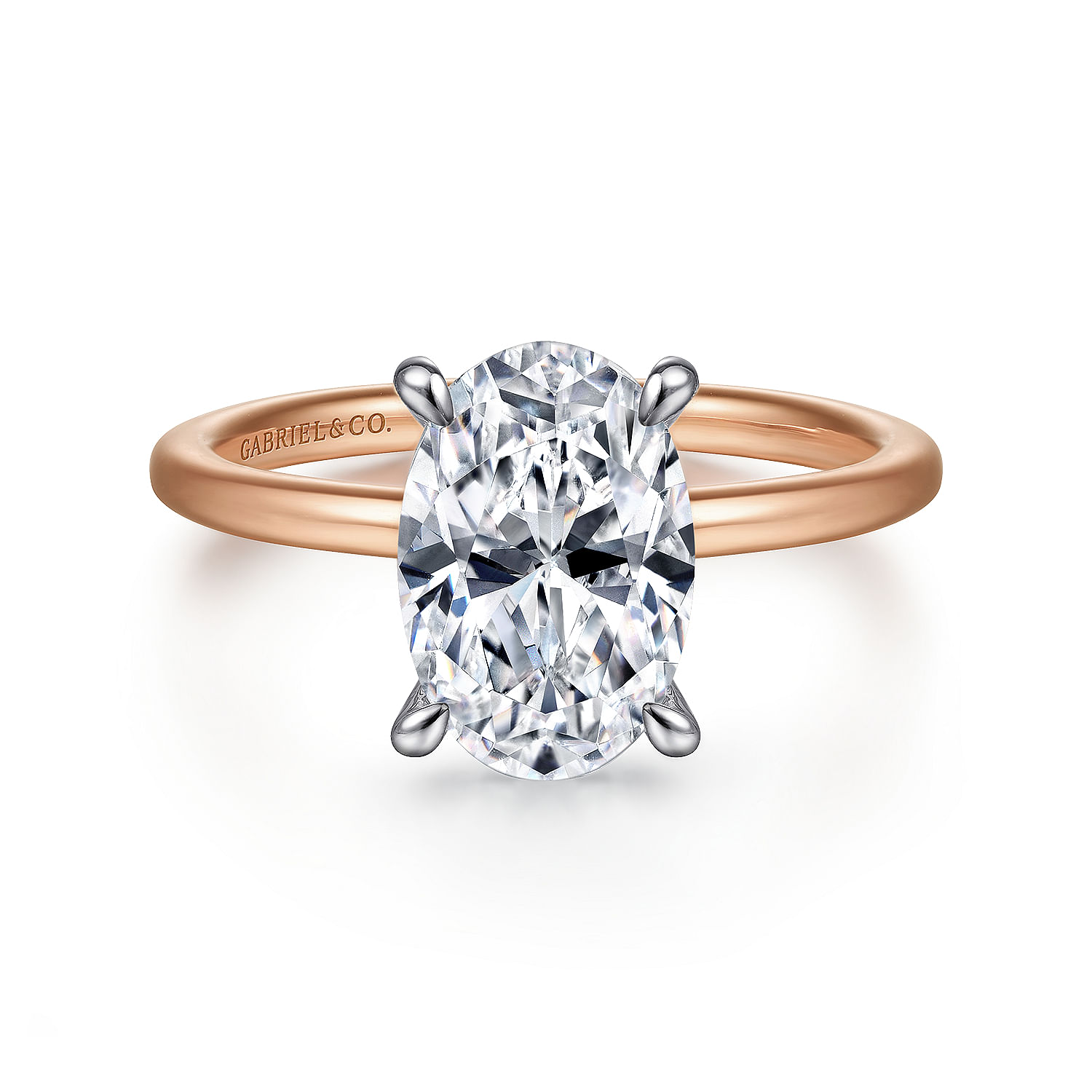14K White-Rose Gold Hidden Halo Oval Diamond Engagement Ring