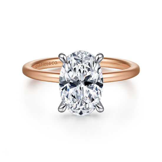 Gabriel - 14K White-Rose Gold Hidden Halo Oval Diamond Engagement Ring