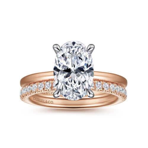 14K White-Rose Gold Hidden Halo Oval Diamond Engagement Ring