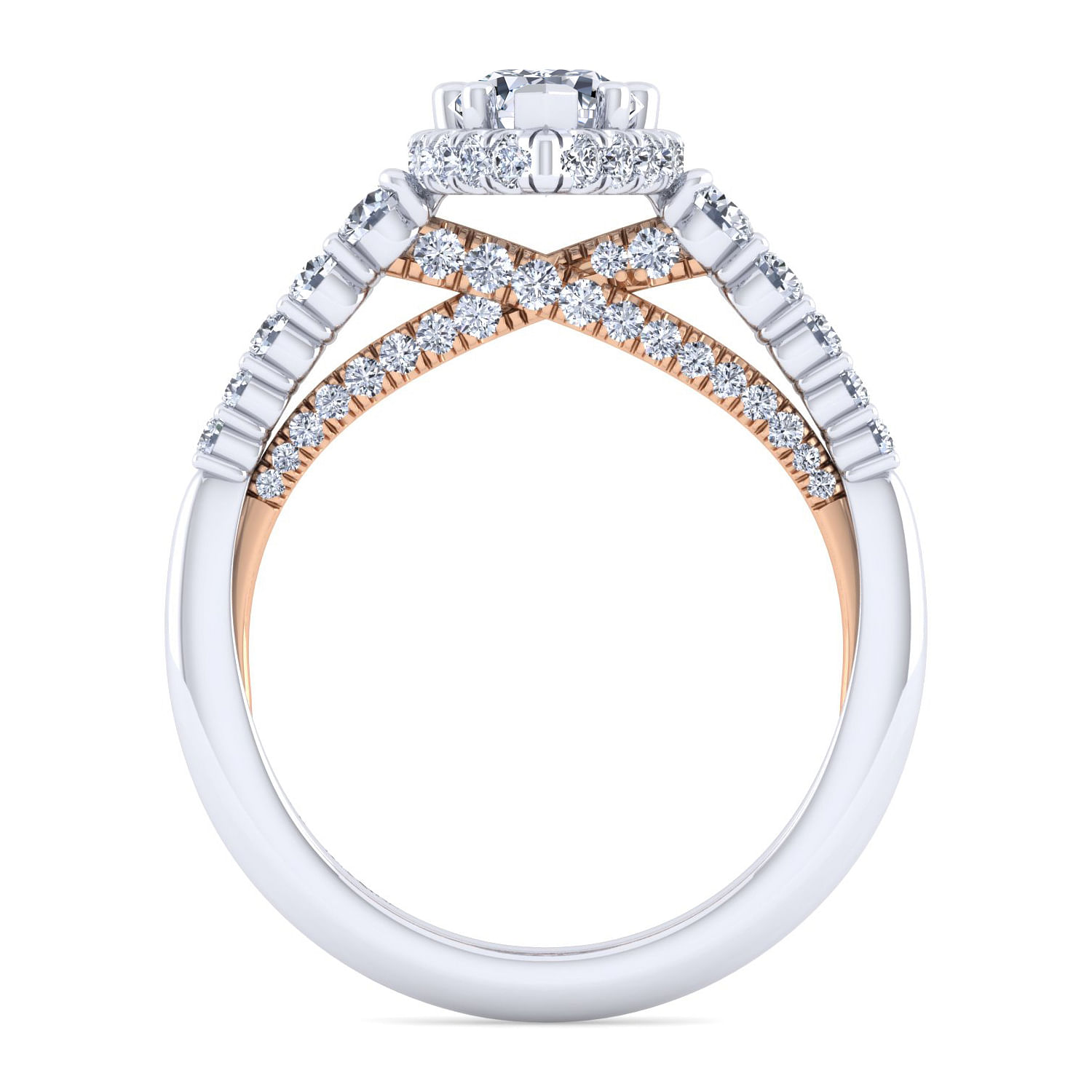 14K White-Rose Gold Hidden Halo Pear Shape Diamond Engagement Ring