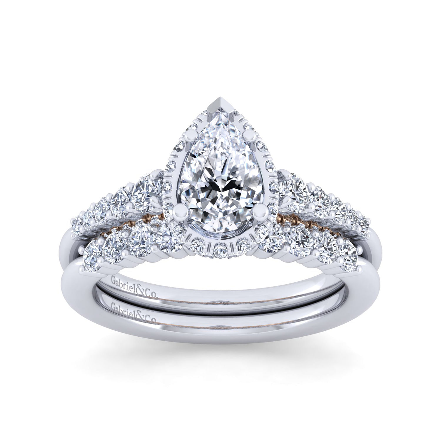 14K White-Rose Gold Hidden Halo Pear Shape Diamond Engagement Ring
