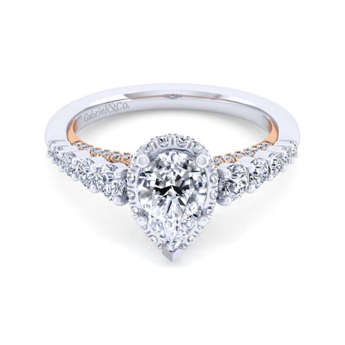 14K White-Rose Gold Hidden Halo Pear Shape Diamond Engagement Ring