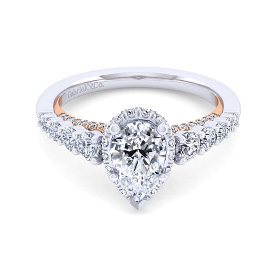 Gabriel - 14K White-Rose Gold Hidden Halo Pear Shape Diamond Engagement Ring