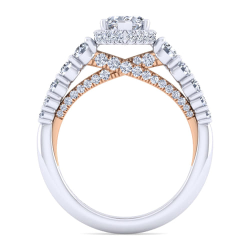 14K White-Rose Gold Hidden Halo Pear Shape Diamond Engagement Ring