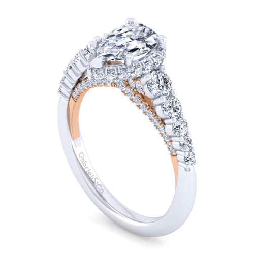 14K White-Rose Gold Hidden Halo Pear Shape Diamond Engagement Ring