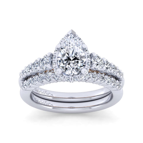 14K White-Rose Gold Hidden Halo Pear Shape Diamond Engagement Ring