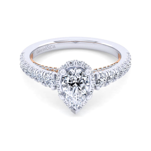 14K White-Rose Gold Hidden Halo Pear Shape Diamond Engagement Ring
