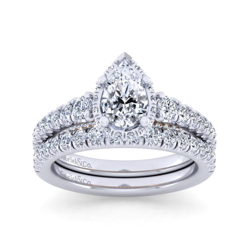 14K White-Rose Gold Hidden Halo Pear Shape Diamond Engagement Ring