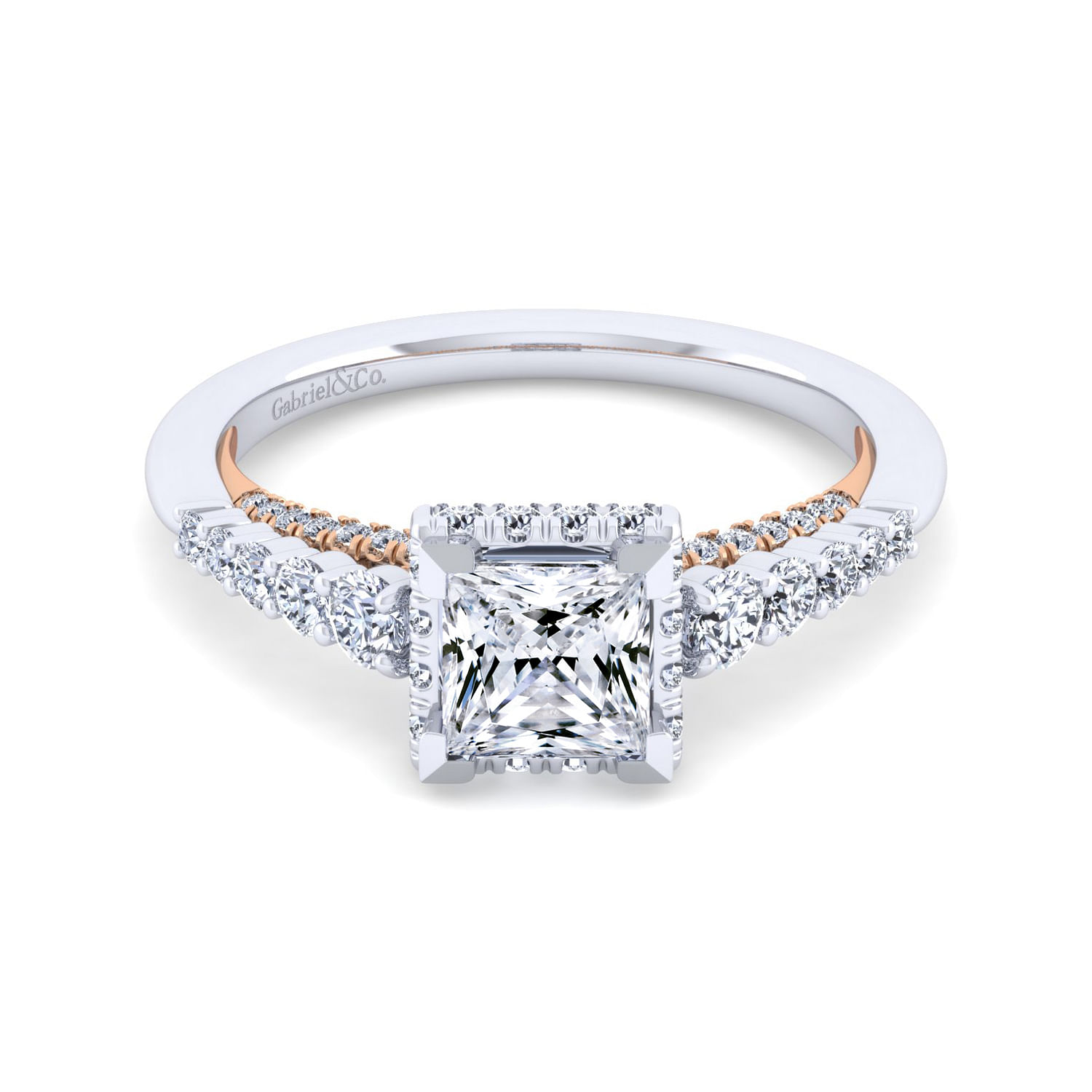 14K White-Rose Gold Hidden Halo Princess Cut Diamond Engagement Ring