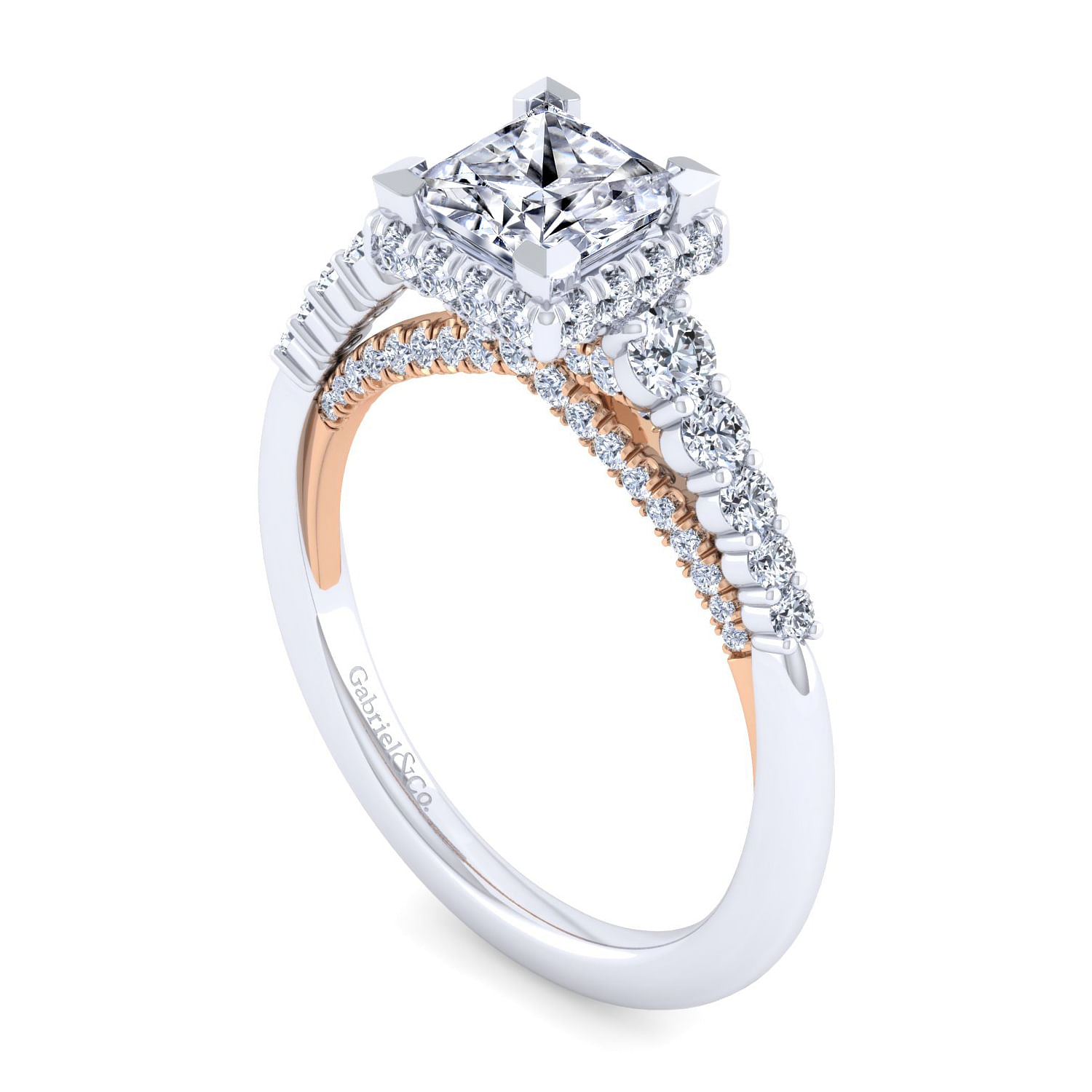 14K White-Rose Gold Hidden Halo Princess Cut Diamond Engagement Ring