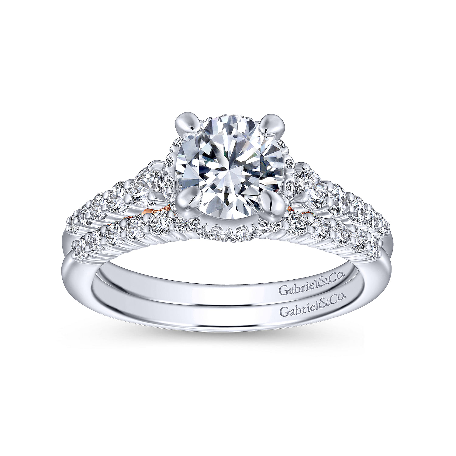 14K White-Rose Gold Hidden Halo Round Diamond Engagement Ring