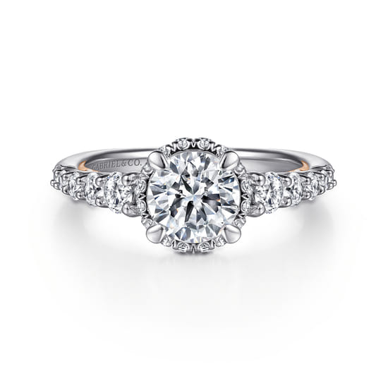 Gabriel - 14K White-Rose Gold Hidden Halo Round Diamond Engagement Ring