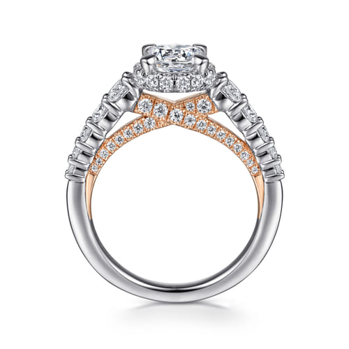 14K White-Rose Gold Hidden Halo Round Diamond Engagement Ring
