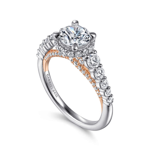 14K White-Rose Gold Hidden Halo Round Diamond Engagement Ring