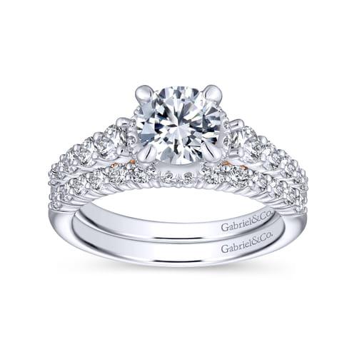 14K White-Rose Gold Hidden Halo Round Diamond Engagement Ring