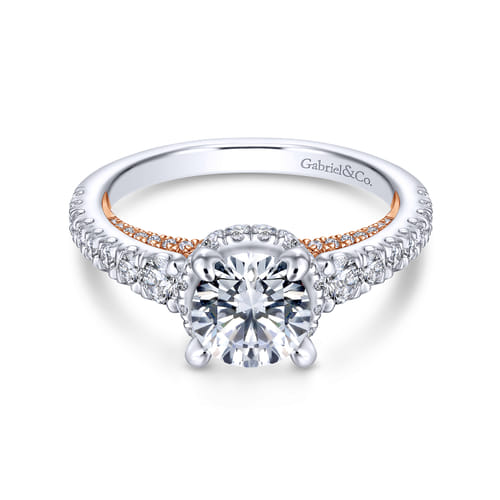 14K White-Rose Gold Hidden Halo Round Diamond Engagement Ring 14K White-Rose Gold Hidden Halo Round Diamond Engagement Ring