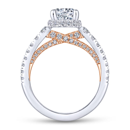 14K White-Rose Gold Hidden Halo Round Diamond Engagement Ring 14K White-Rose Gold Hidden Halo Round Diamond Engagement Ring