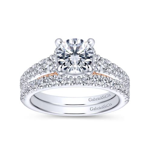 14K White-Rose Gold Hidden Halo Round Diamond Engagement Ring 14K White-Rose Gold Hidden Halo Round Diamond Engagement Ring