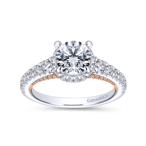 14K White-Rose Gold Hidden Halo Round Diamond Engagement Ring 14K White-Rose Gold Hidden Halo Round Diamond Engagement Ring